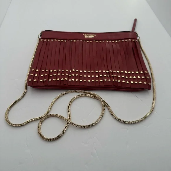 Victoria's Secret Red Fringe Crossbody with Gold Chain - Picture 2 of 8